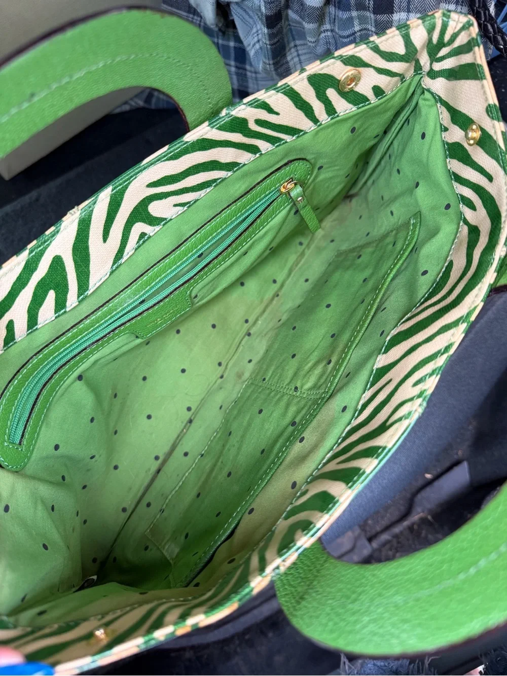 kate spade Green and Cream Zebra-Print Top-Handle Satchel